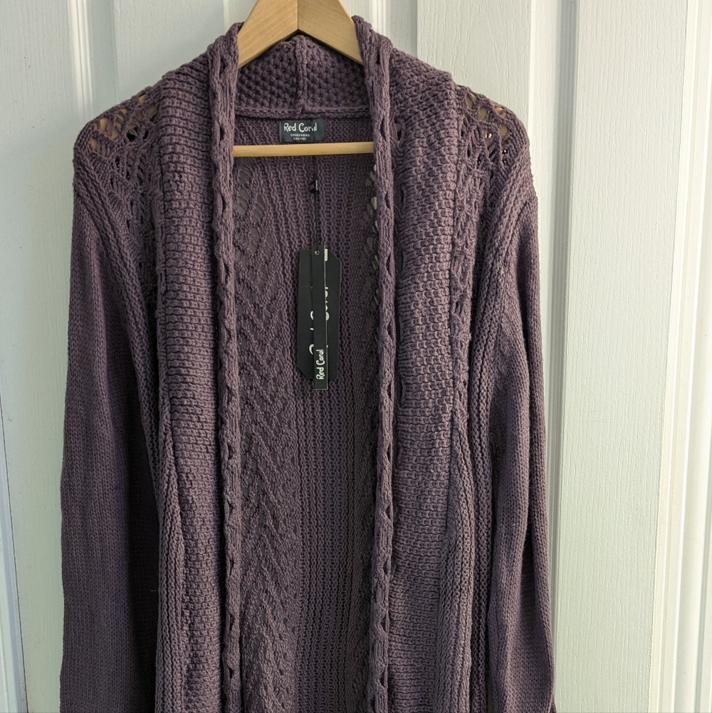 Boho Chic Long Purple Knit Cardigan By Red Coral - NWT